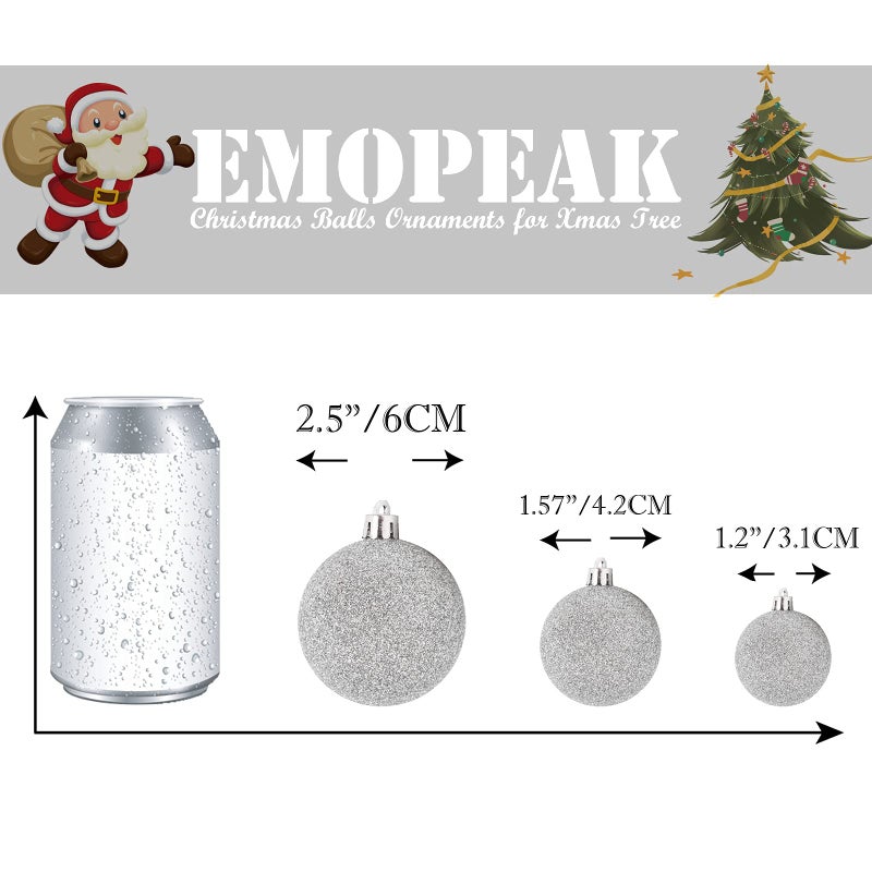 Emopeak 24Pcs Christmas Balls Ornaments for Xmas Christmas Tree - 4 Style Shatterproof Christmas Tree Decorations Hanging Ball for Holiday Wedding Party Decoration (Silver, 1.6"/4.2CM) - Image 3